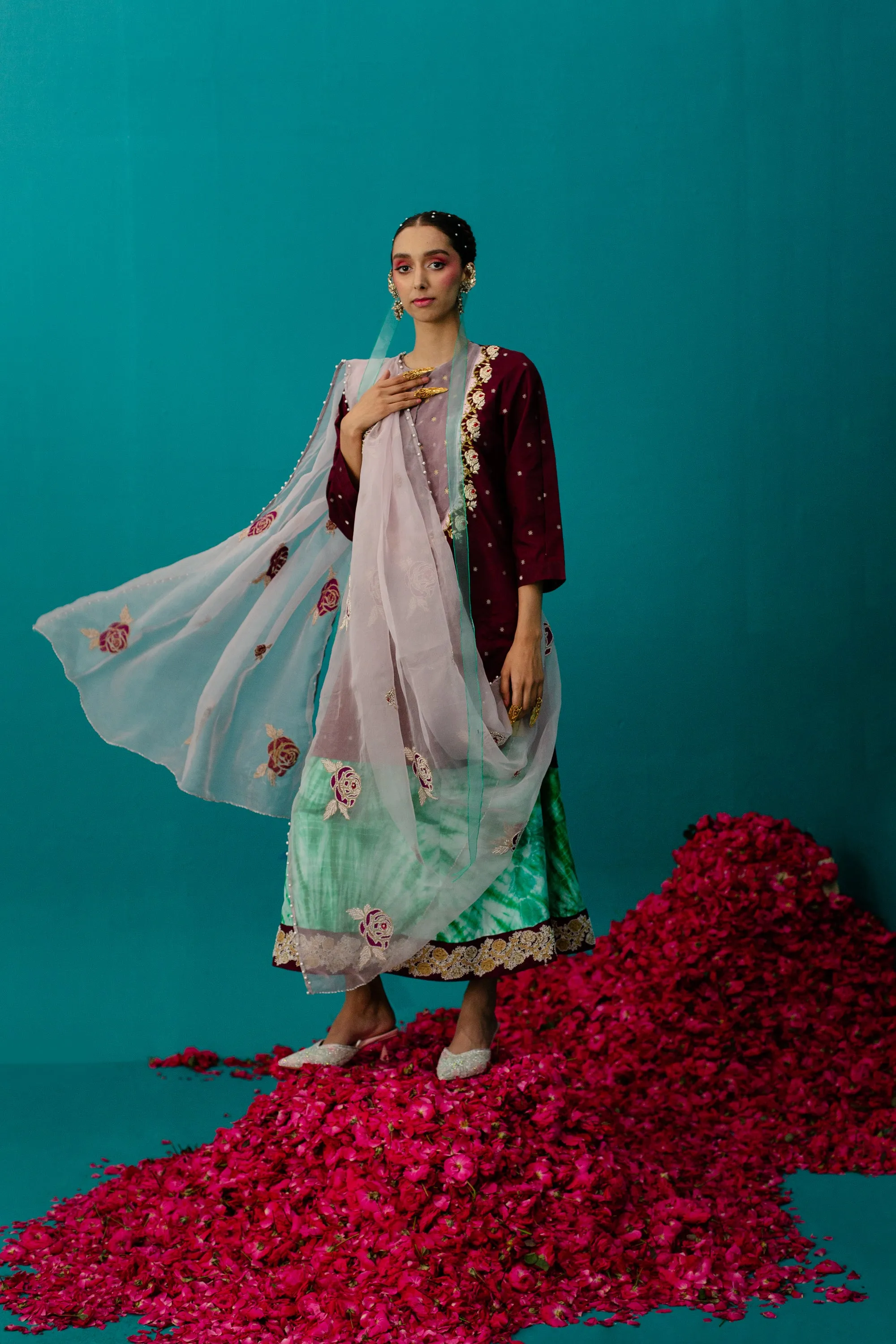 Maroon Star Silk RoseTunic