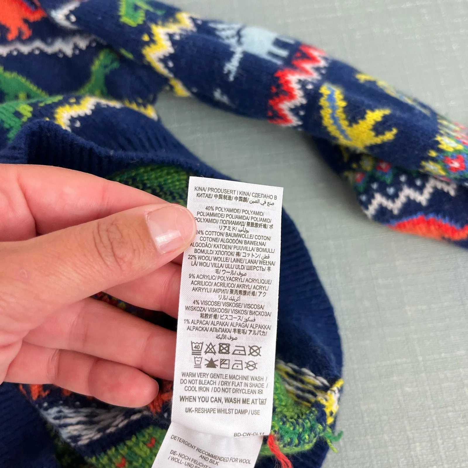 Mini Boden Fair Isle Dinosaur Sweater College Navy Dinosaurs 7-8