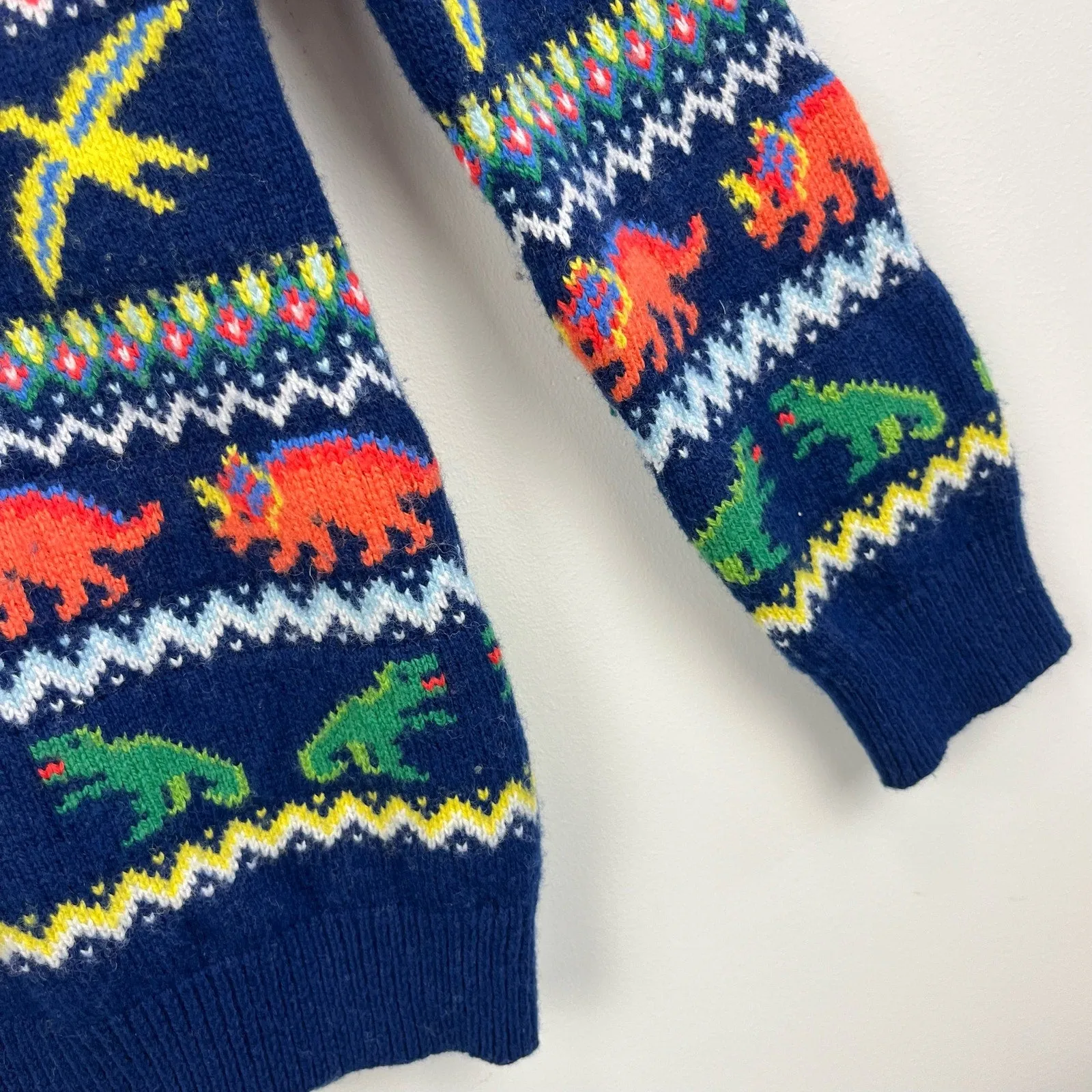 Mini Boden Fair Isle Dinosaur Sweater College Navy Dinosaurs 7-8