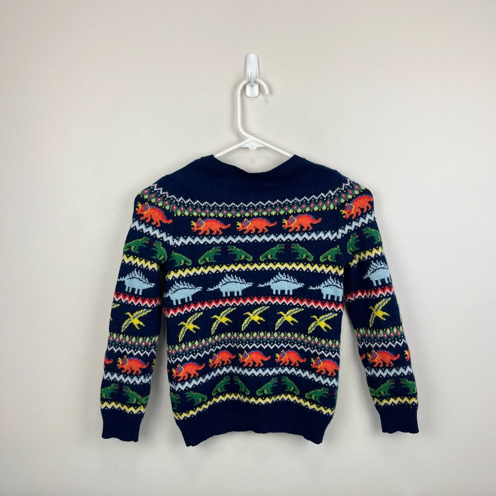 Mini Boden Fair Isle Dinosaur Sweater College Navy Dinosaurs 7-8