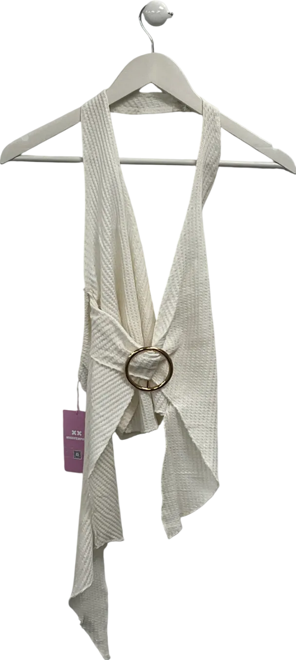 Missy Empire Cream Eryn Ring Detail Textured Asymmetrical Halter Neck Top UK 14