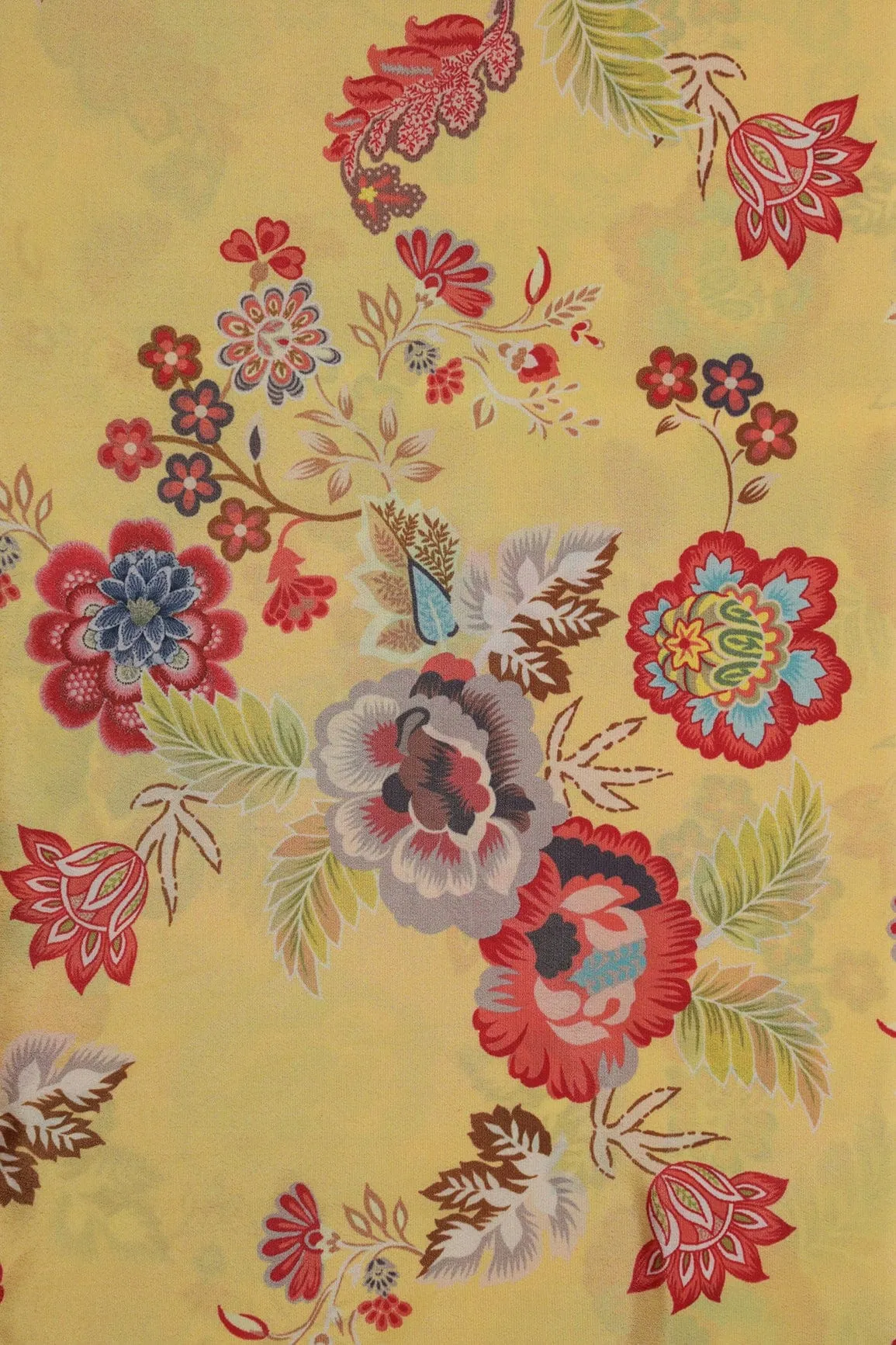 Multi Color Floral Pattern Digital Print On Yellow Crepe Fabric