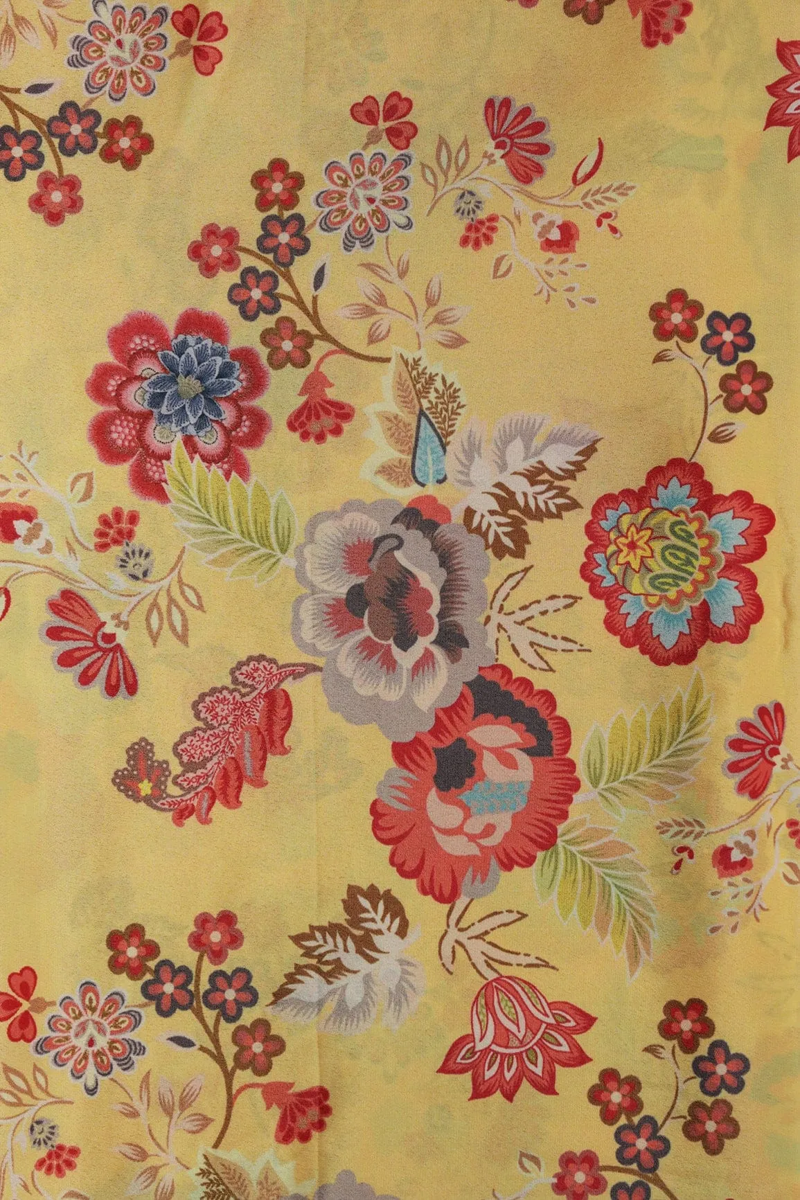 Multi Color Floral Pattern Digital Print On Yellow Crepe Fabric