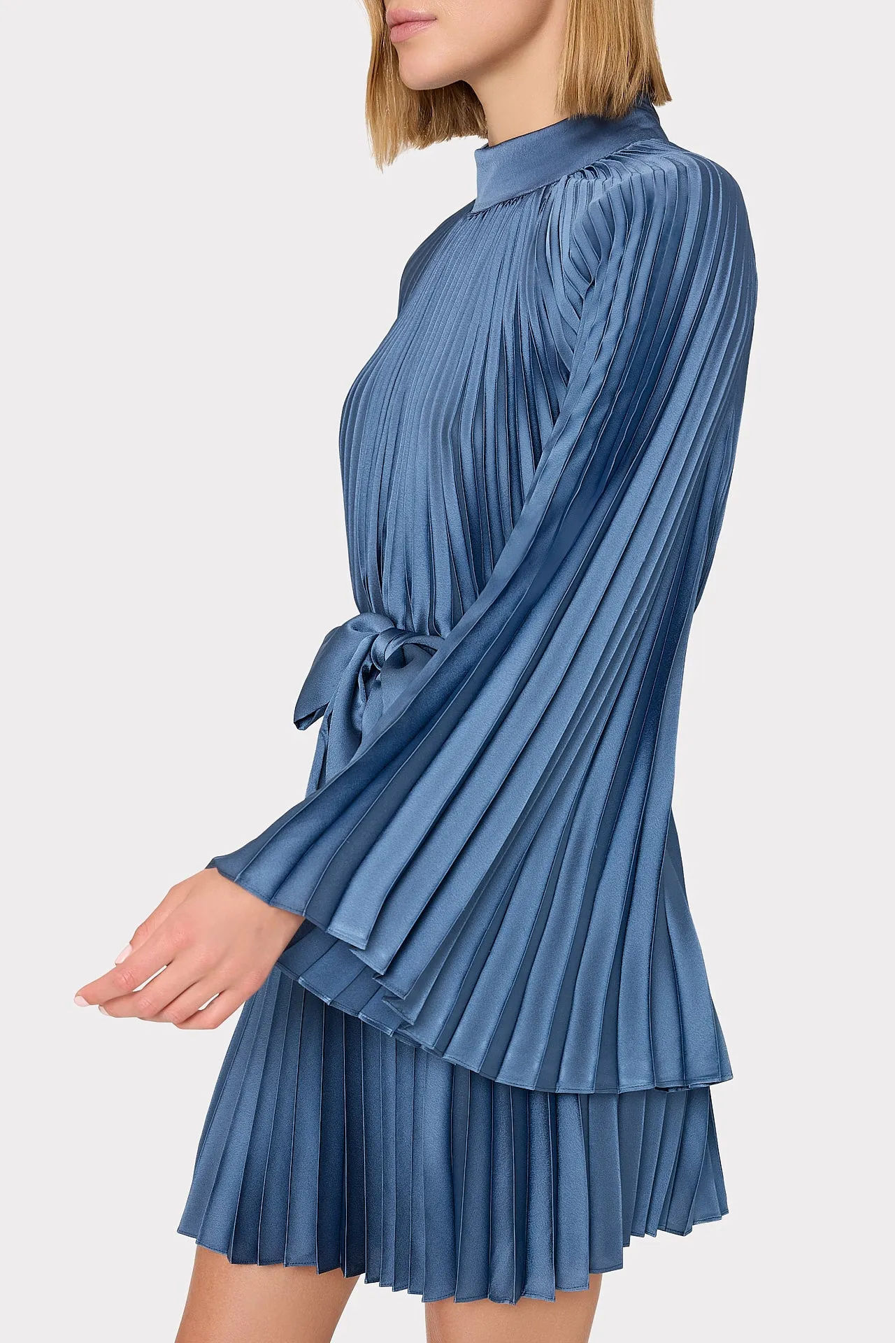 Nandi Mock Neck Pleated Dress