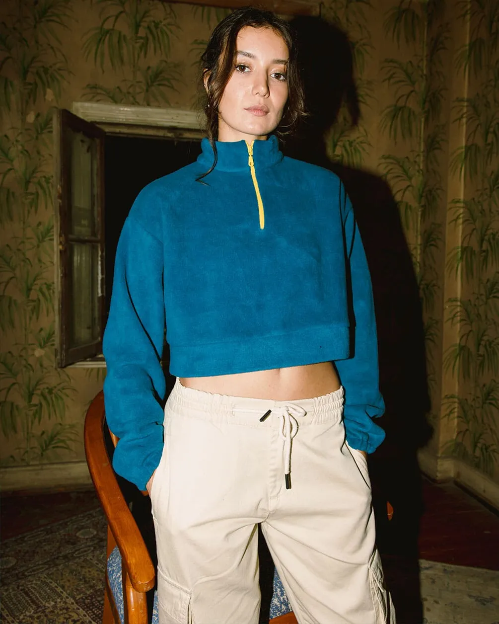 Navy Cropped Polar Sweater
