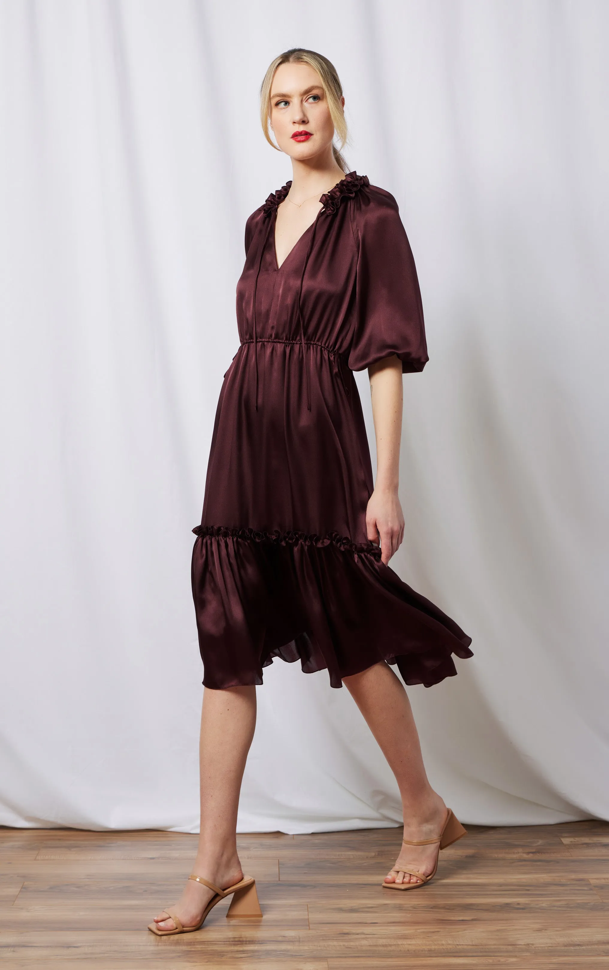Nina Silk Dress - Bordeaux