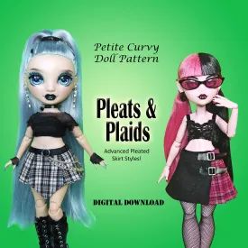 PC PLEATS & PLAID 11" Fashion Doll - Punky knife and box pleated skirts with panels - Downloadable RAD Doll Clothes PDF Sewing Pattern