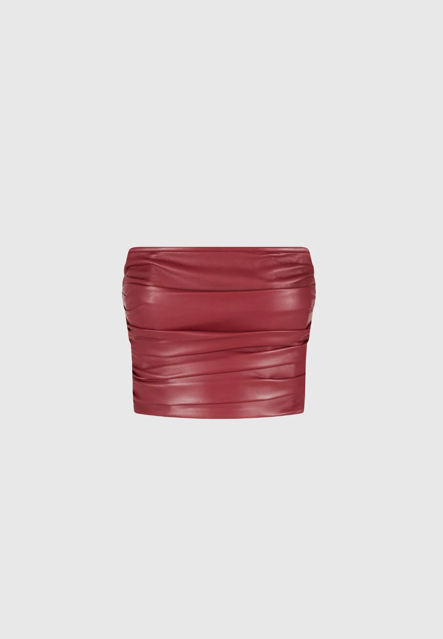 Pleated Bandeau Leather Corset Top - Wine Red