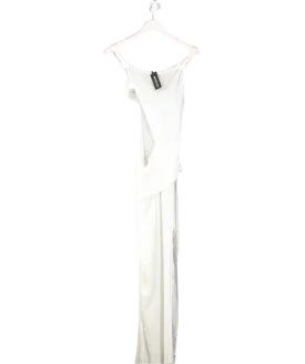 PrettyLittleThing White Sheer Asymmetrical Textured Twist Cut Out Maxi Dress UK 8