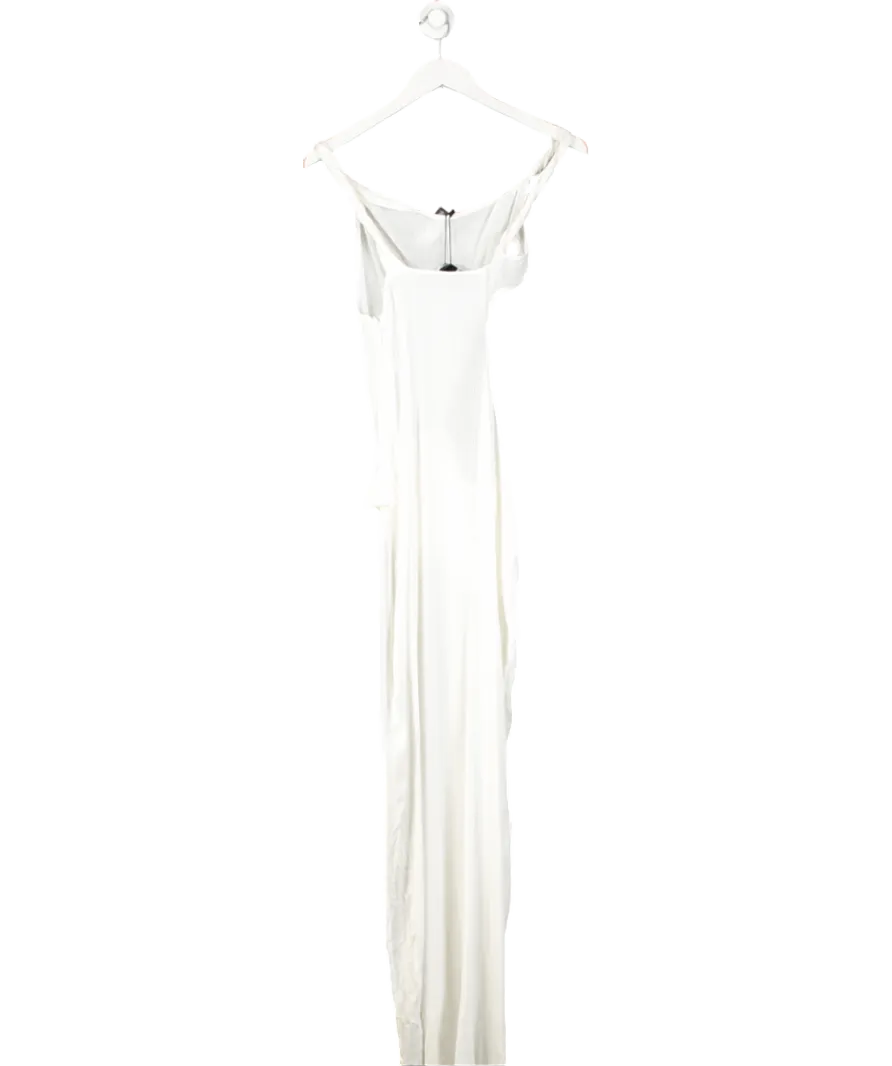 PrettyLittleThing White Sheer Asymmetrical Textured Twist Cut Out Maxi Dress UK 8