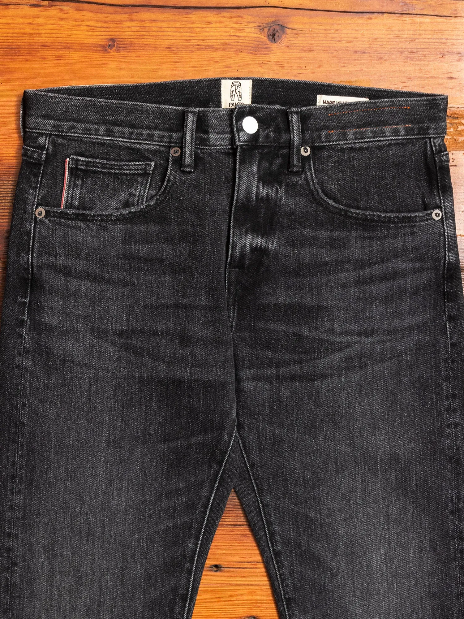 "Noel" 14oz Washed Black Stretch Selvedge Denim - Scissors Slim Tapered