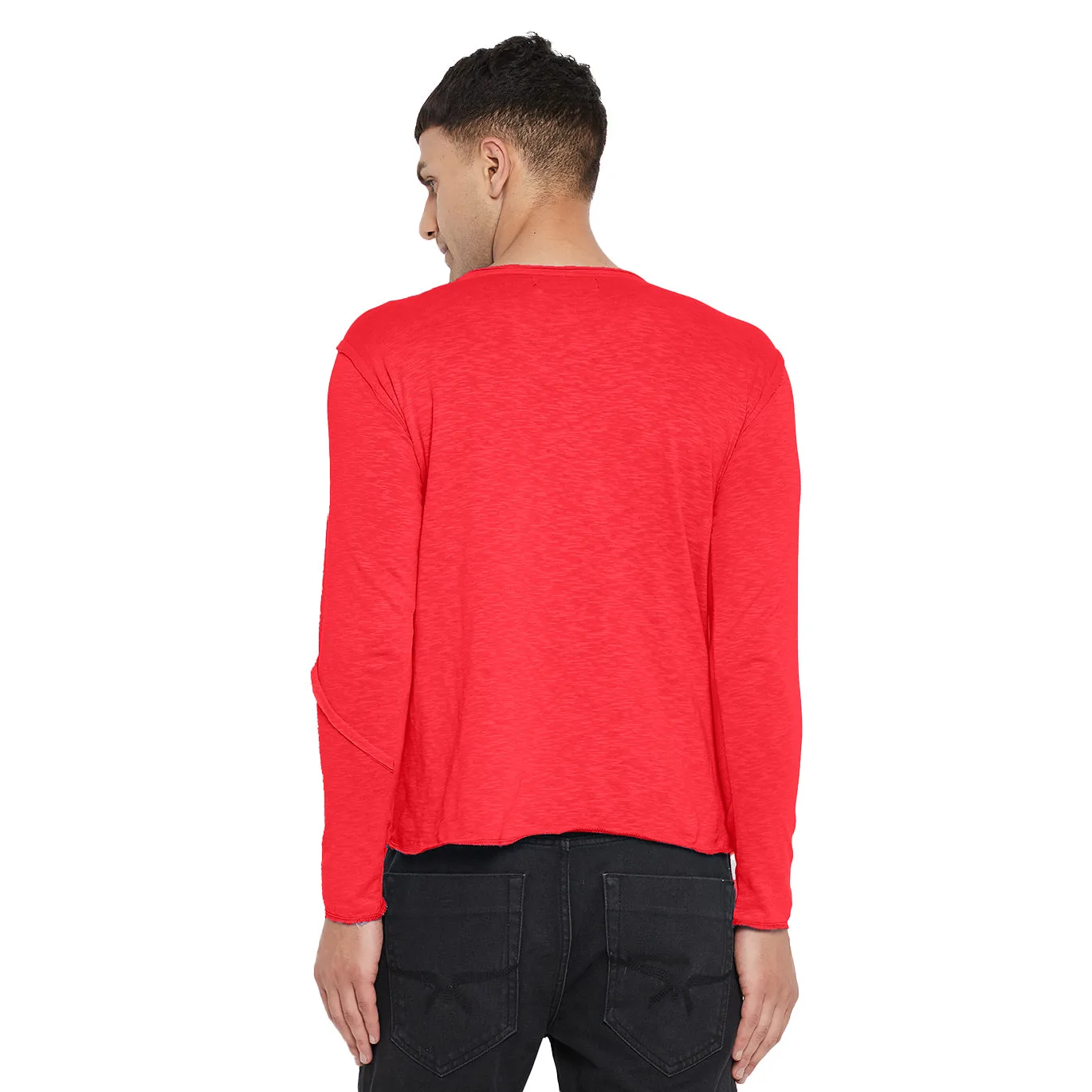 Red Slub Pleated Longsleeve Tee
