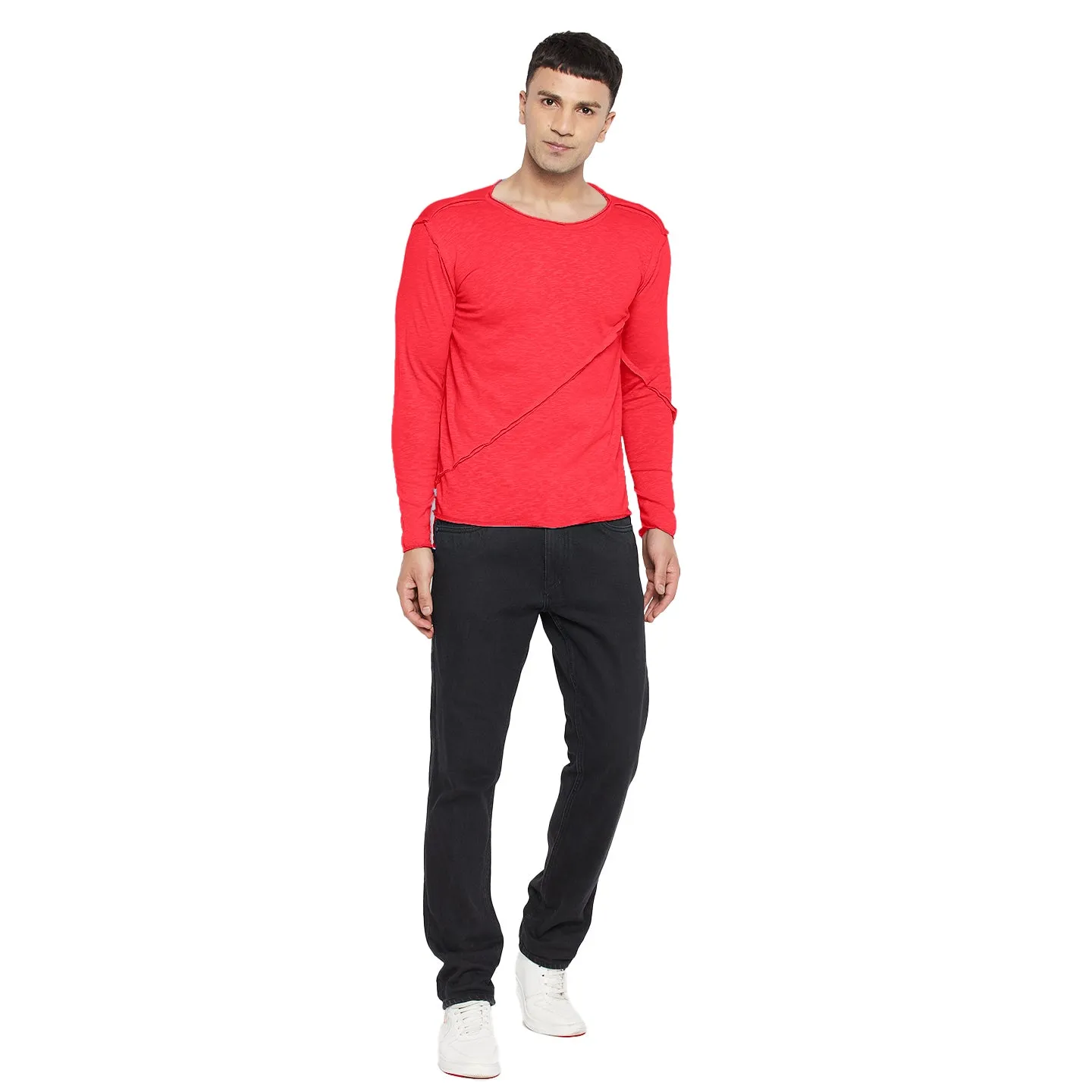 Red Slub Pleated Longsleeve Tee