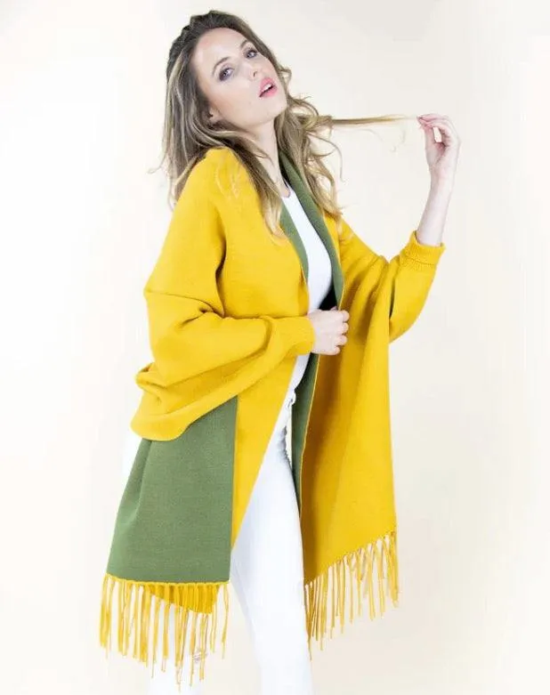 Reversible Fringe Capelet w/ Sleeves