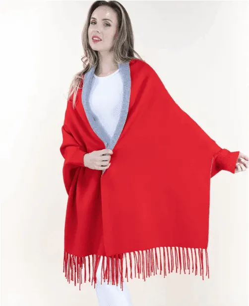 Reversible Fringe Capelet w/ Sleeves