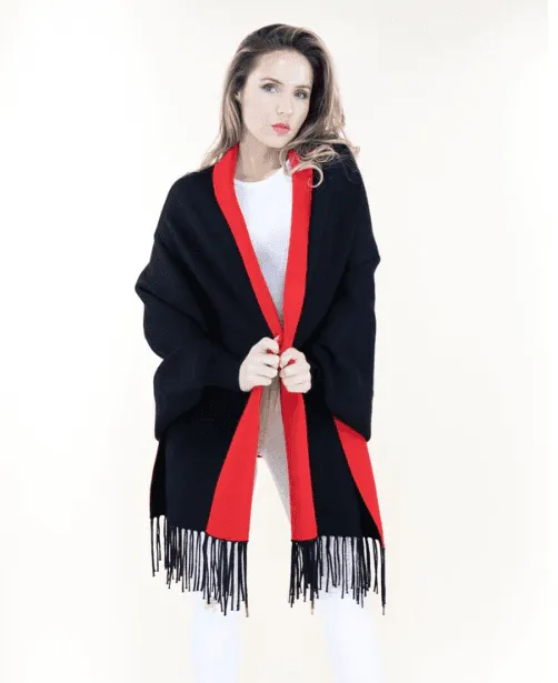 Reversible Fringe Capelet w/ Sleeves