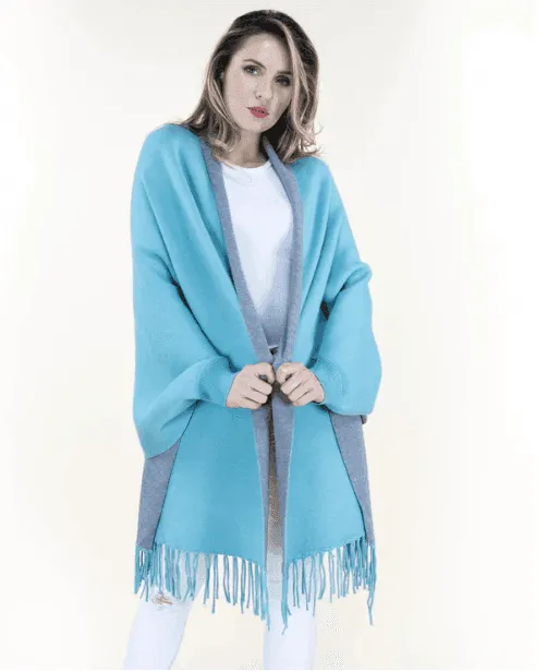 Reversible Fringe Capelet w/ Sleeves