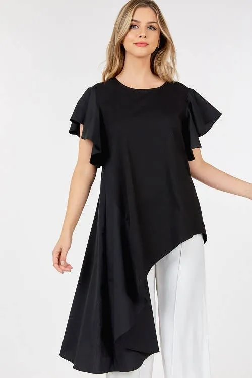 RUFFLE  SLEEVE UNBALANCE TOP
