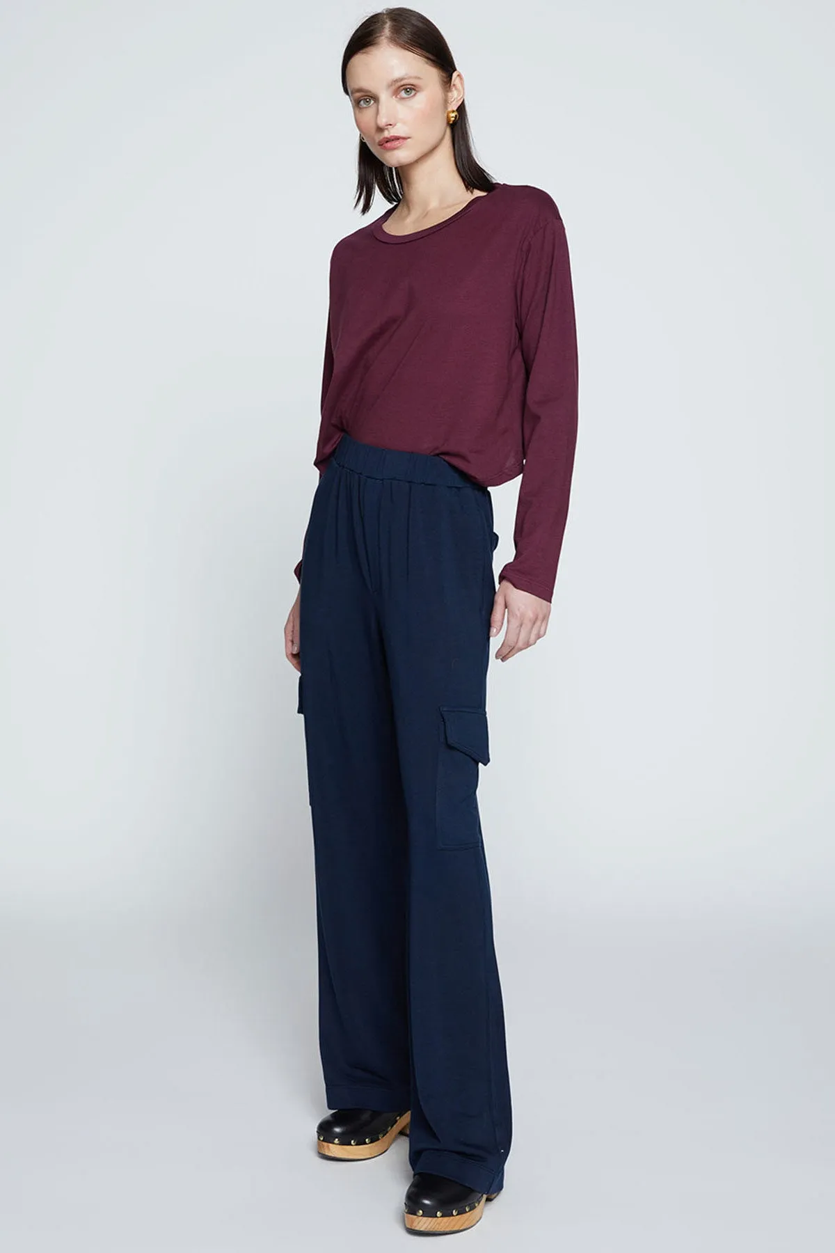 Stateside Softest Fleece Wide Leg Cargo Pant in New Navy