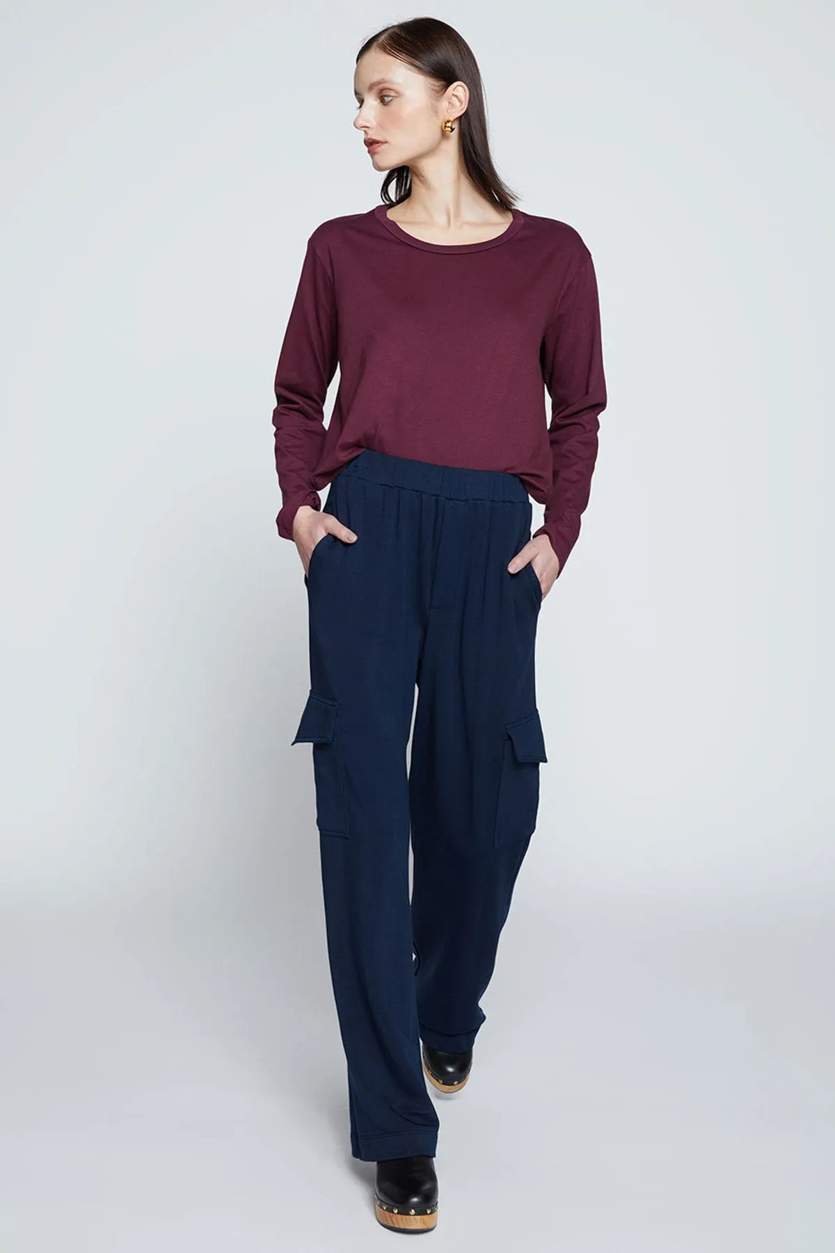 Stateside Softest Fleece Wide Leg Cargo Pant in New Navy
