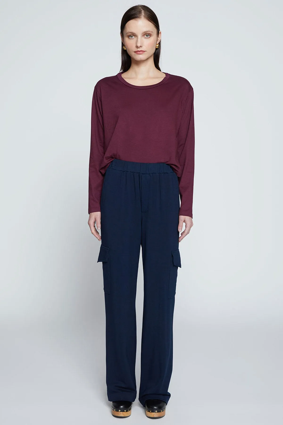Stateside Softest Fleece Wide Leg Cargo Pant in New Navy