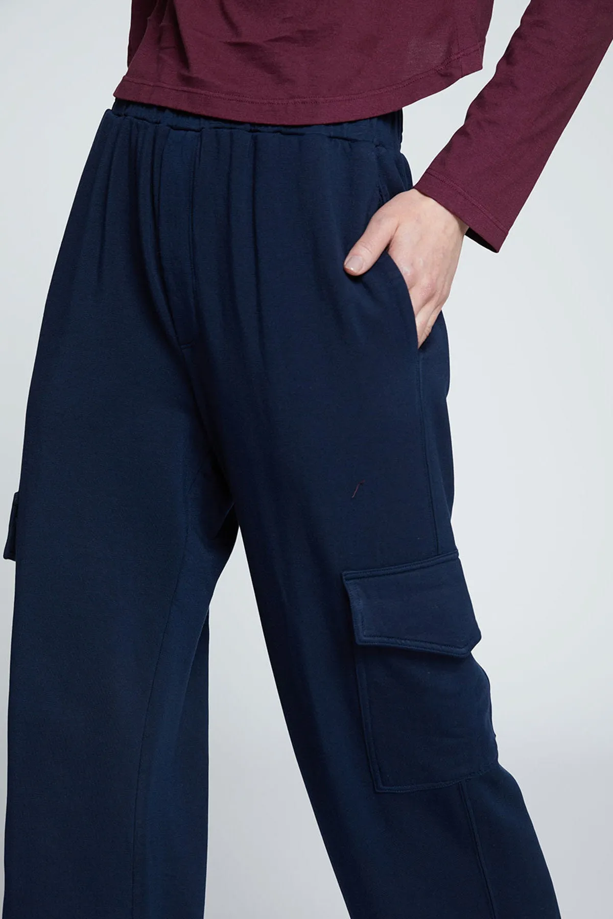 Stateside Softest Fleece Wide Leg Cargo Pant in New Navy