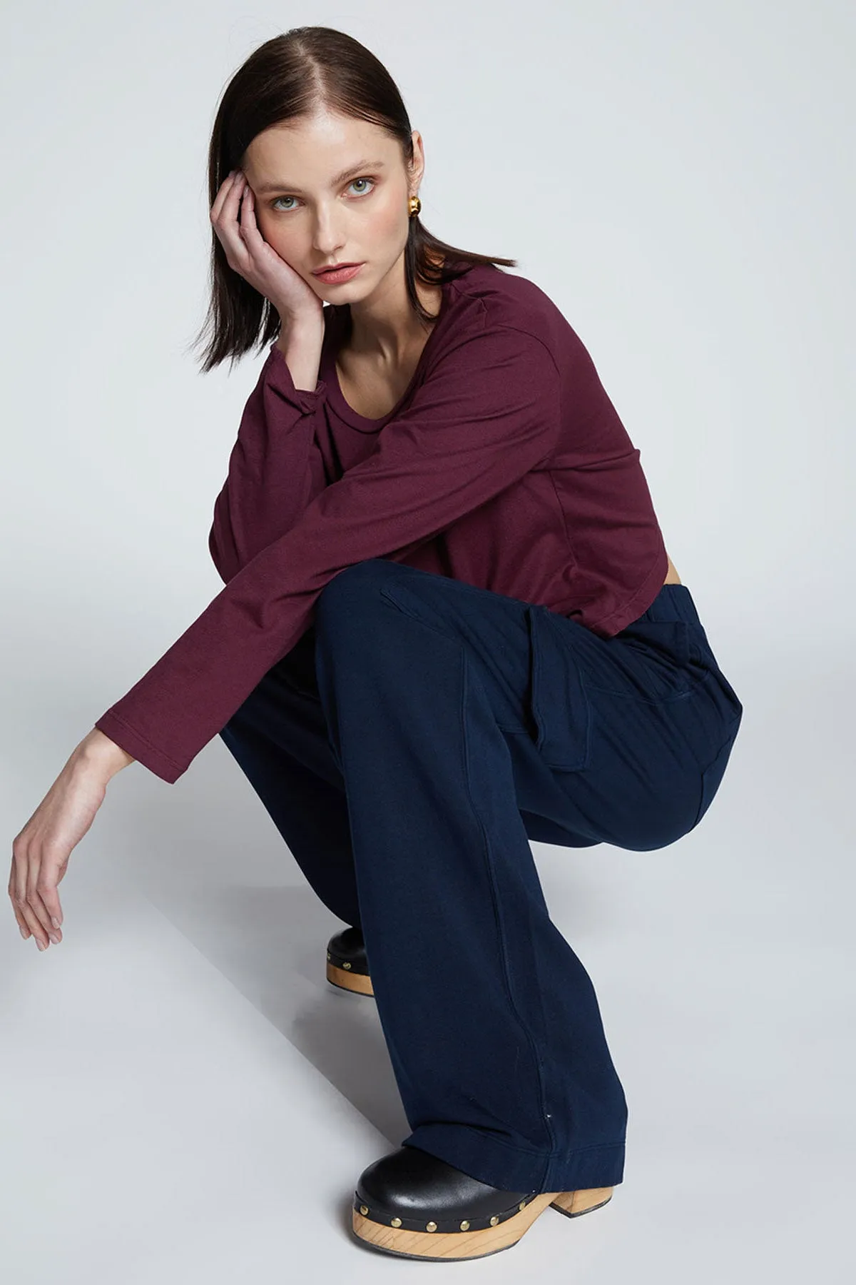 Stateside Softest Fleece Wide Leg Cargo Pant in New Navy
