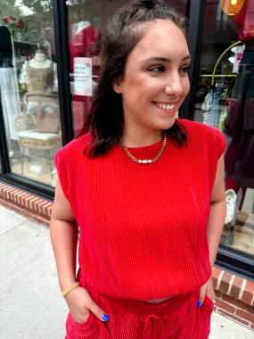 Trina Pleated Red Top
