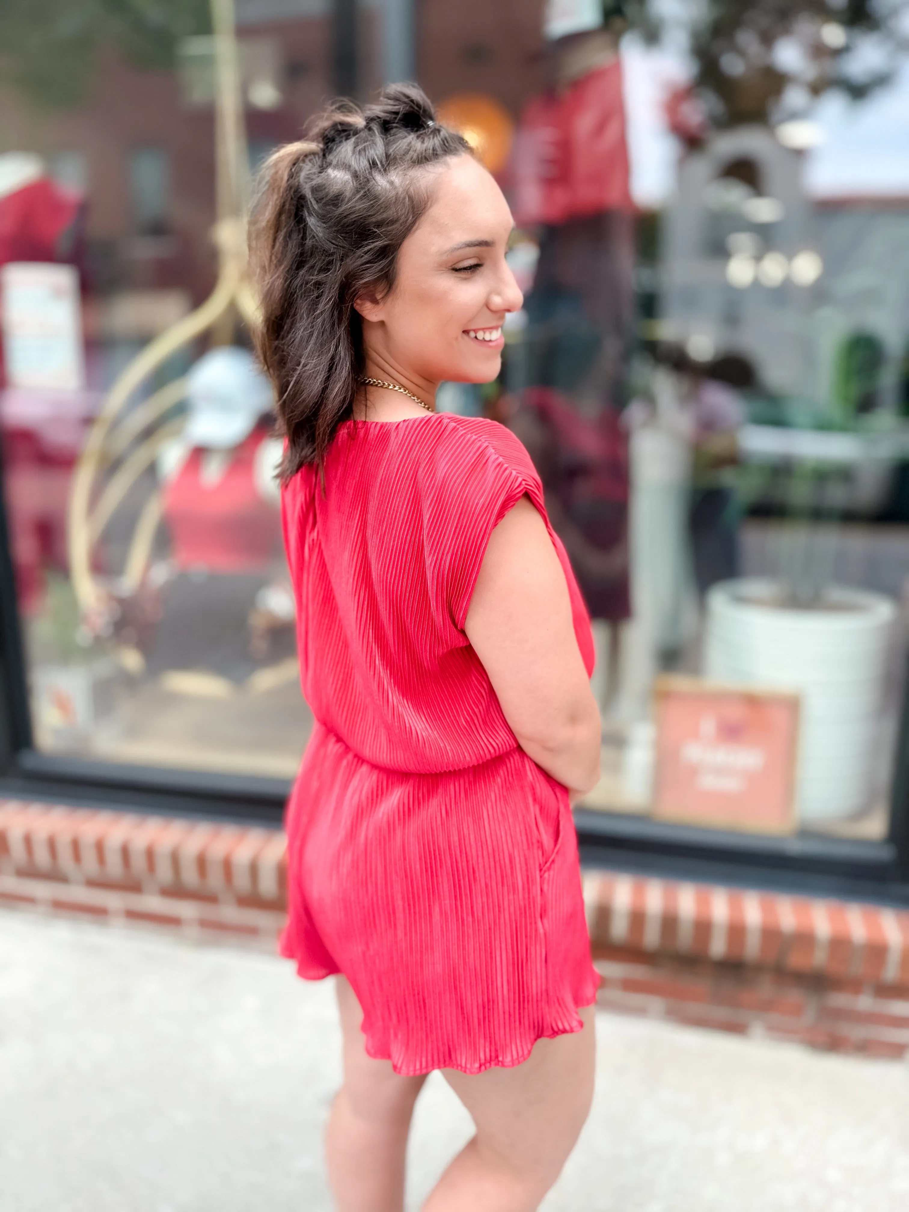 Trina Pleated Red Top