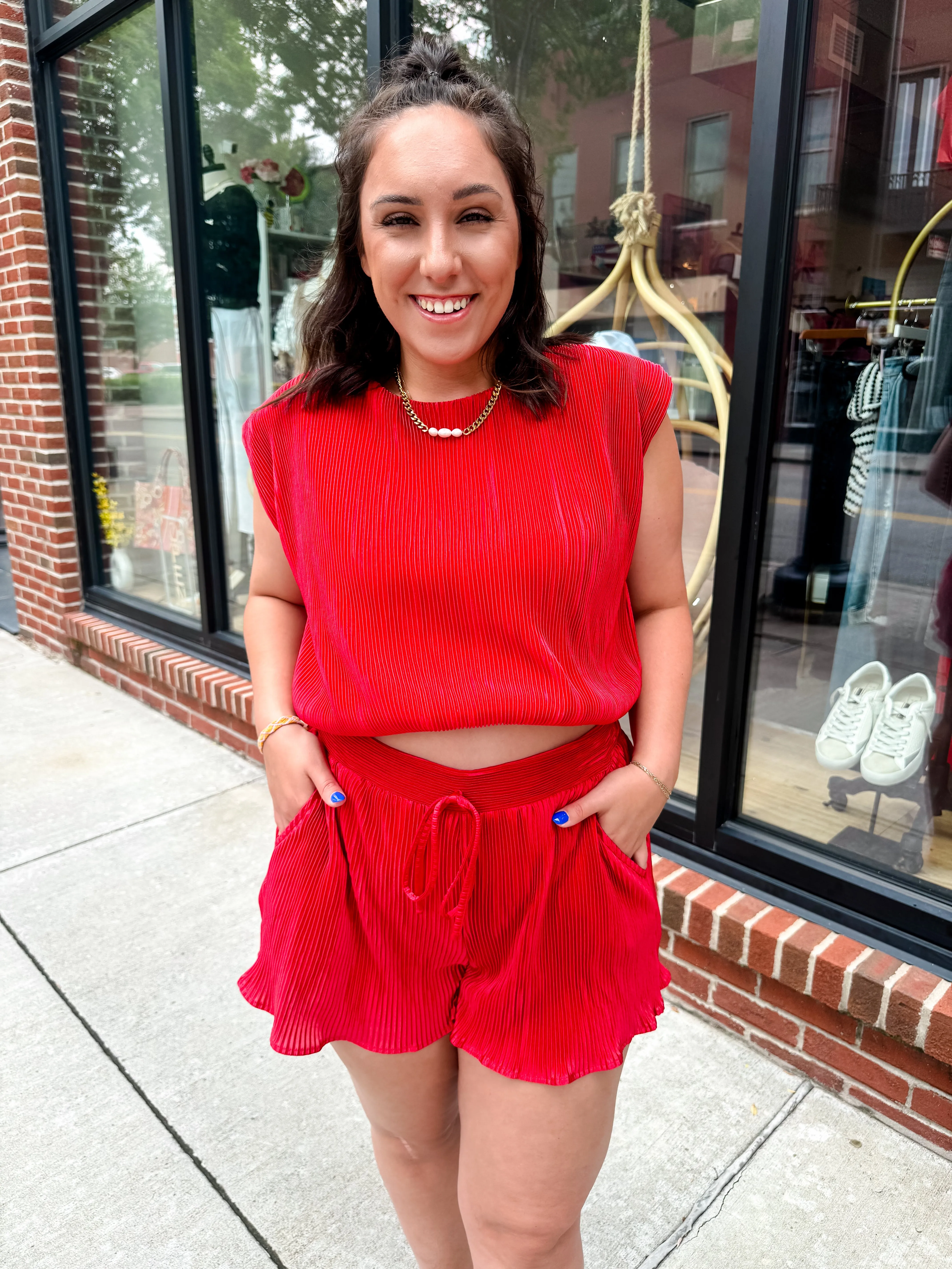 Trina Pleated Red Top