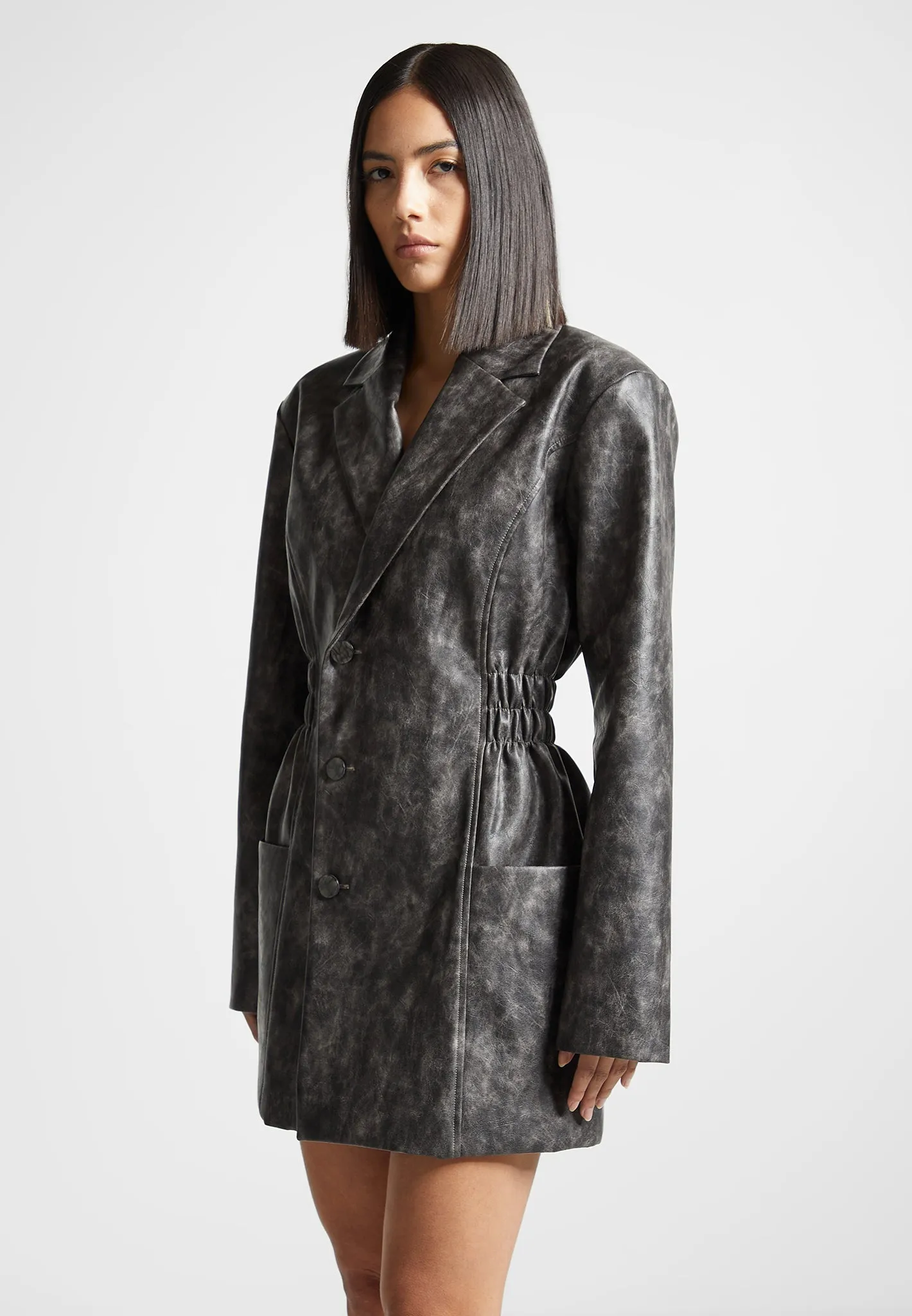 Vintage Double Breasted Leather Blazer Dress - Grey