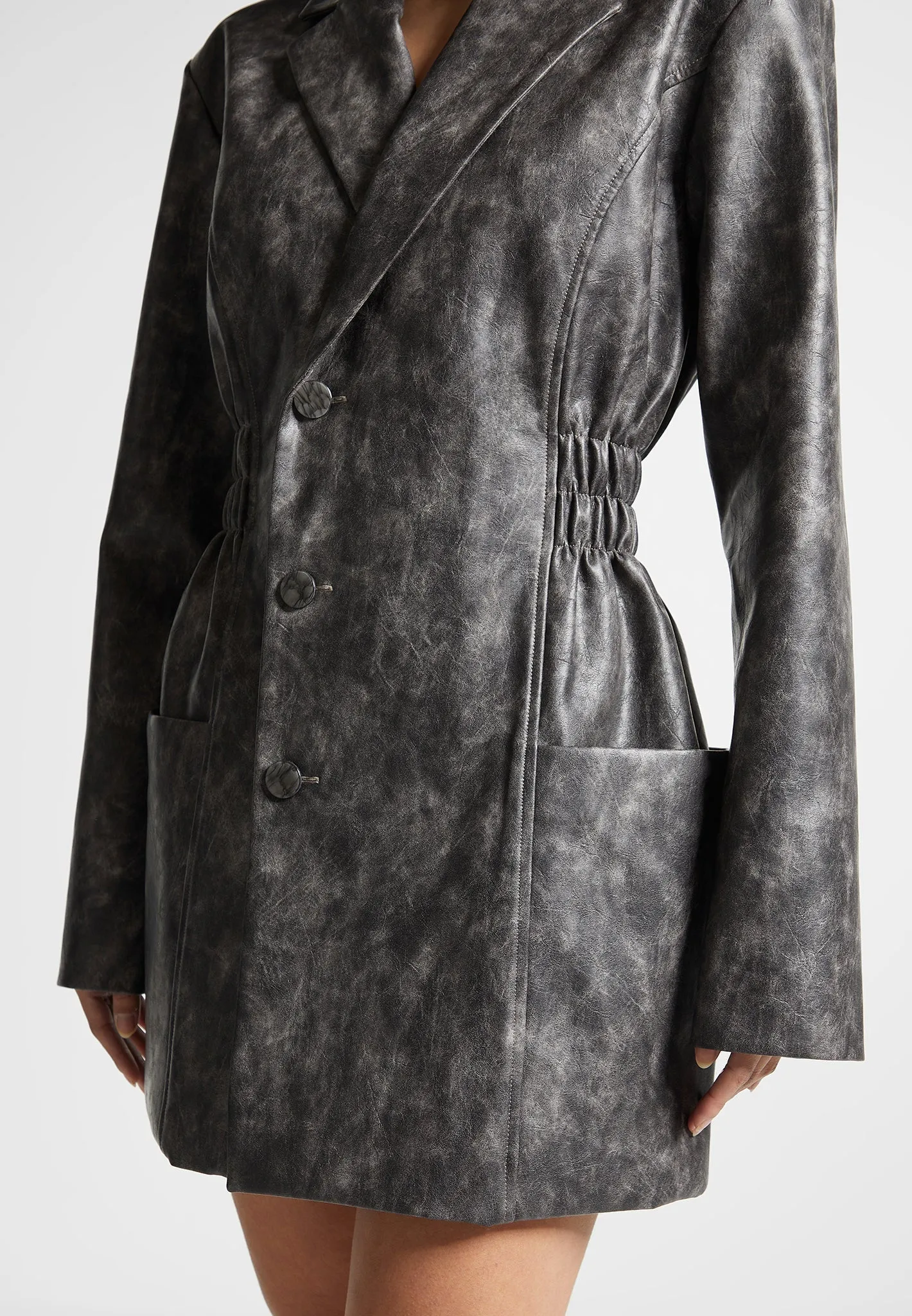 Vintage Double Breasted Leather Blazer Dress - Grey