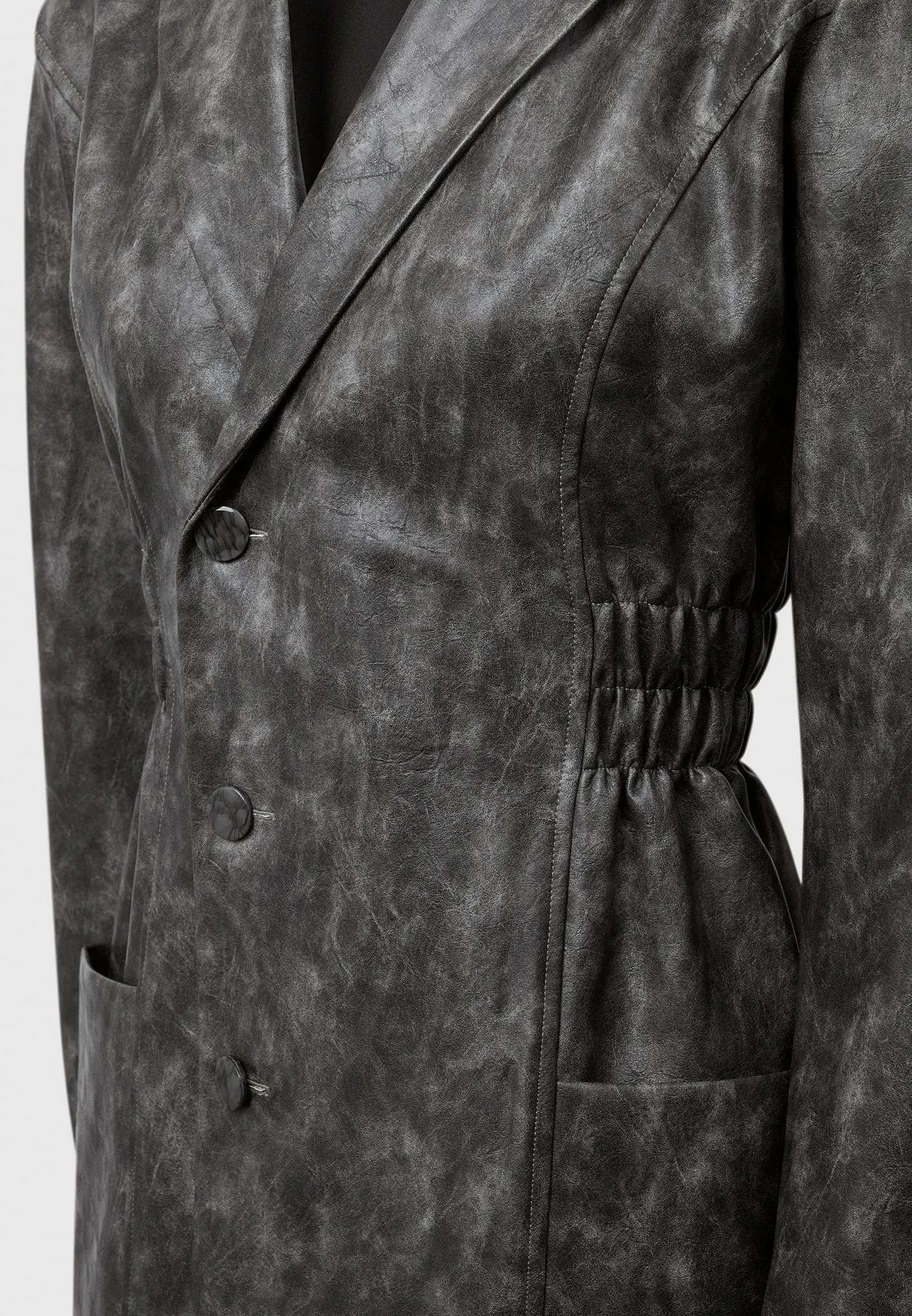Vintage Double Breasted Leather Blazer Dress - Grey