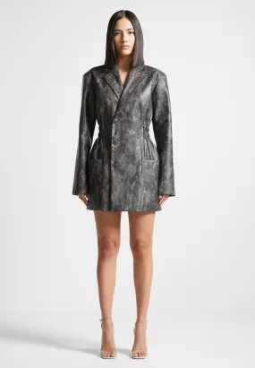 Vintage Double Breasted Leather Blazer Dress - Grey