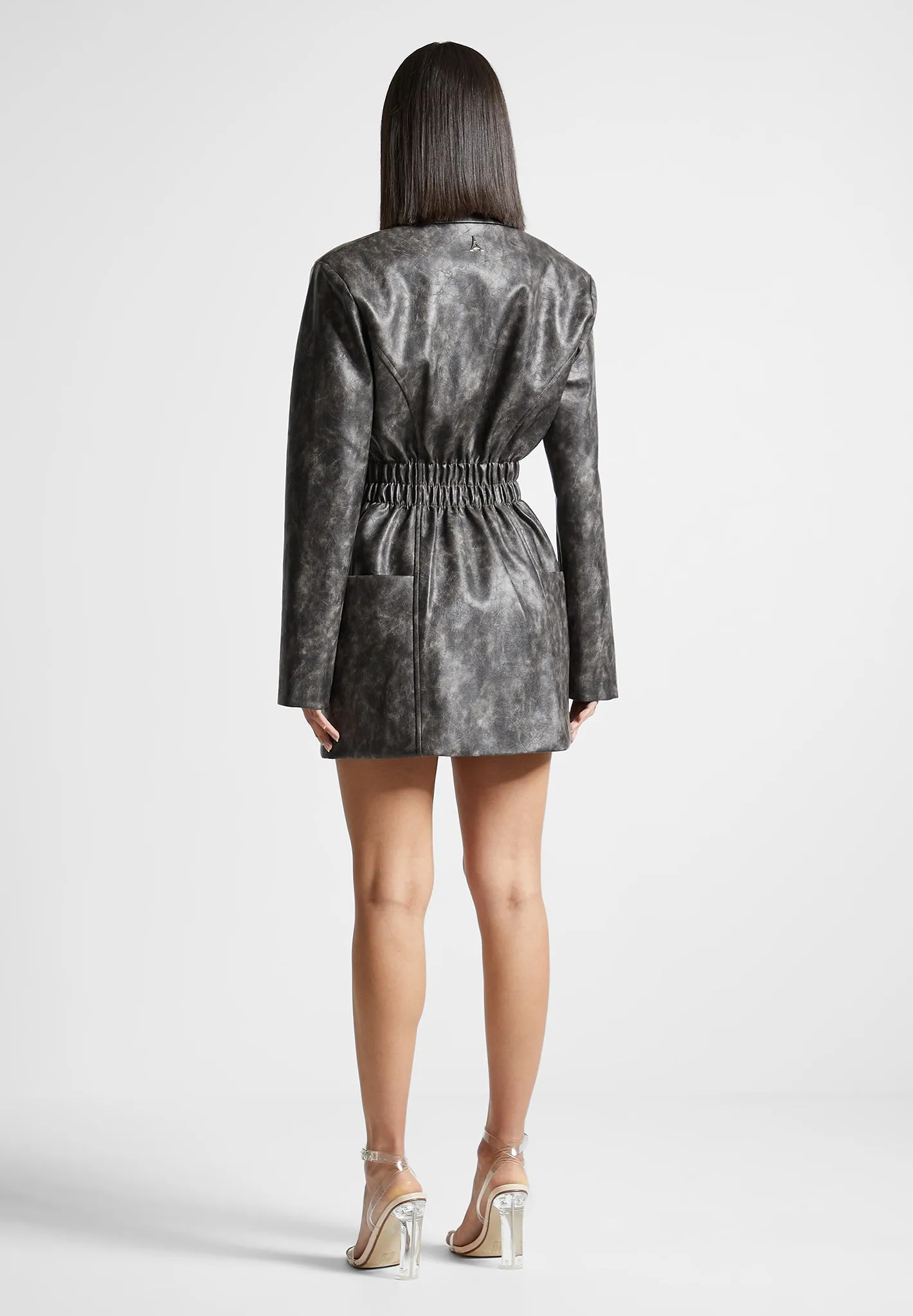 Vintage Double Breasted Leather Blazer Dress - Grey