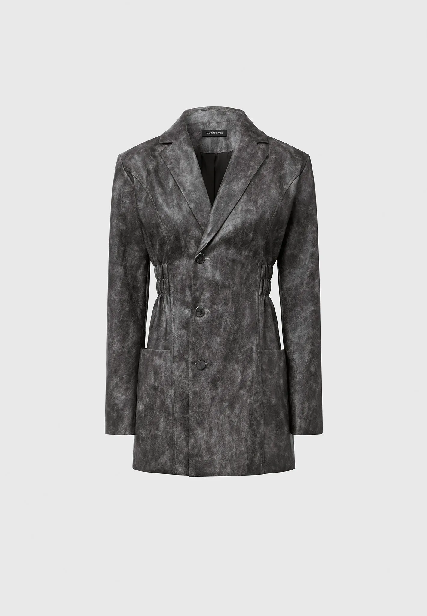 Vintage Double Breasted Leather Blazer Dress - Grey