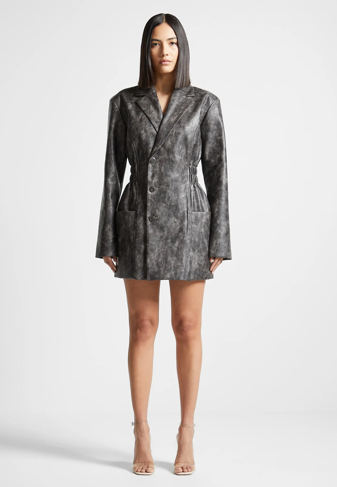 Vintage Double Breasted Leather Blazer Dress - Grey