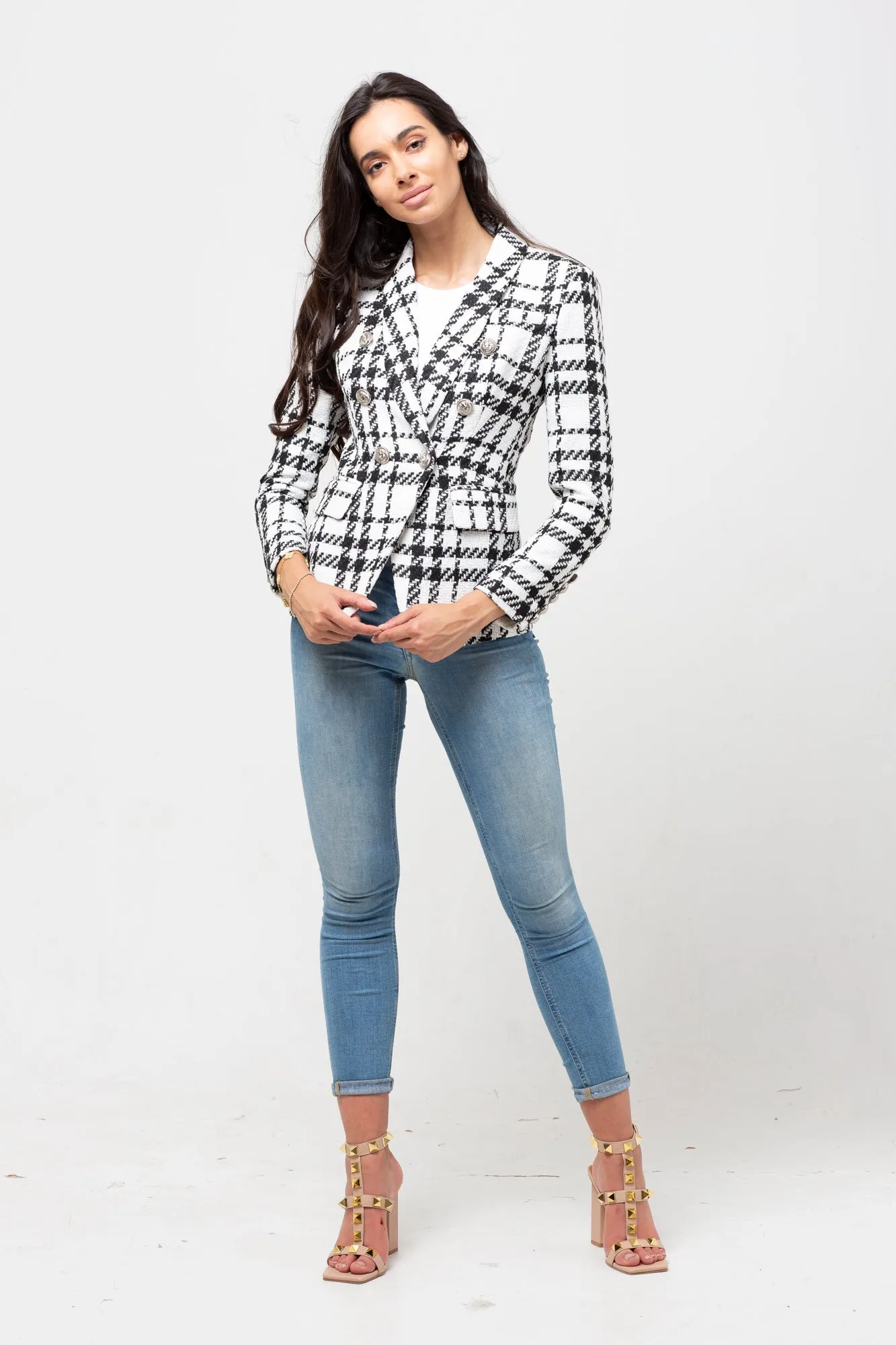 WHITE & BLACK CROSS BLAZER SILVER BUTTONS
