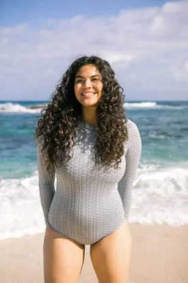 Women's Long Sleeve Zip Up in Blue Bubble
