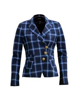 Wrap Blazer in Navy Windowpane