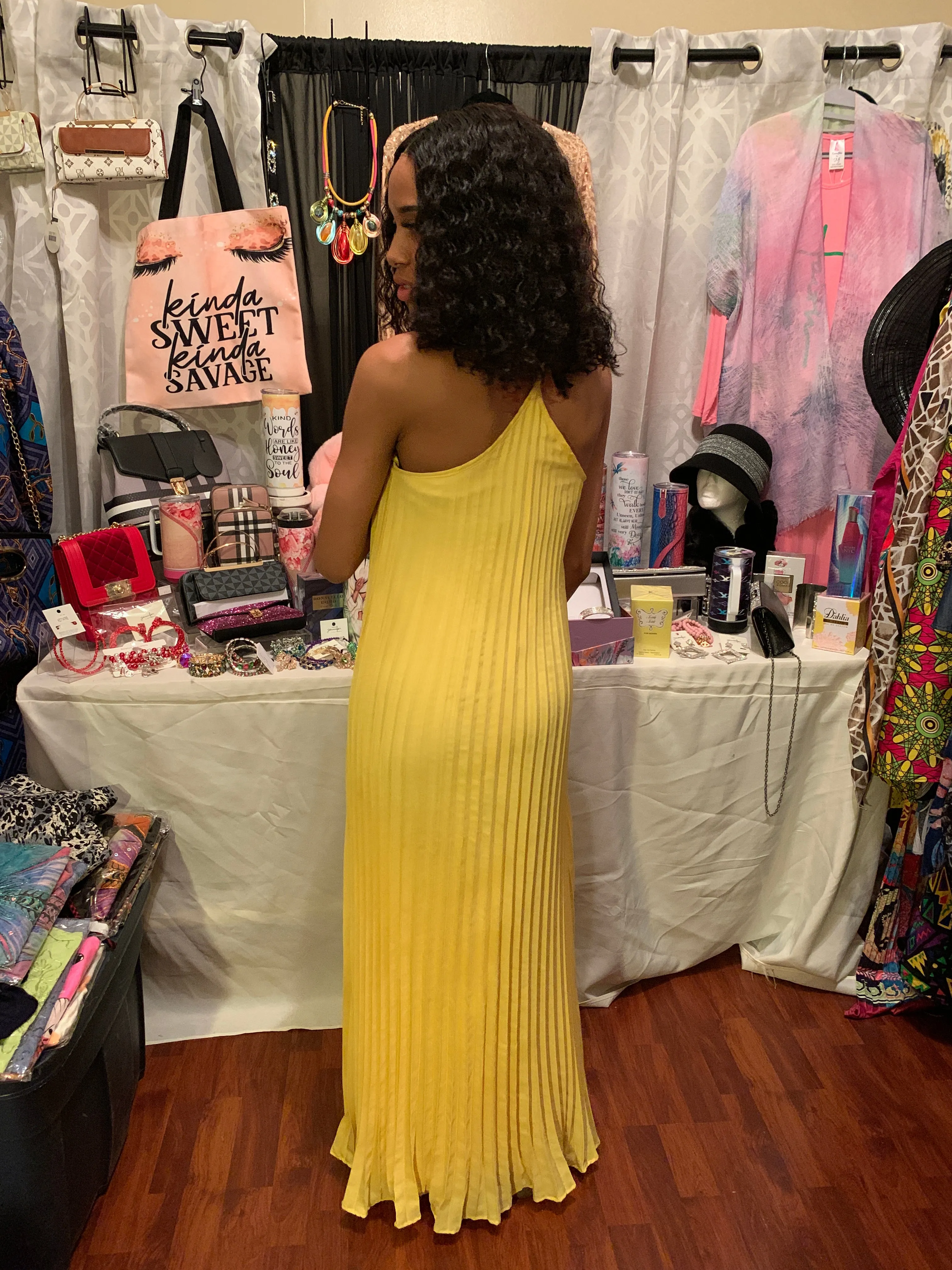 Yellow Pleated Dress