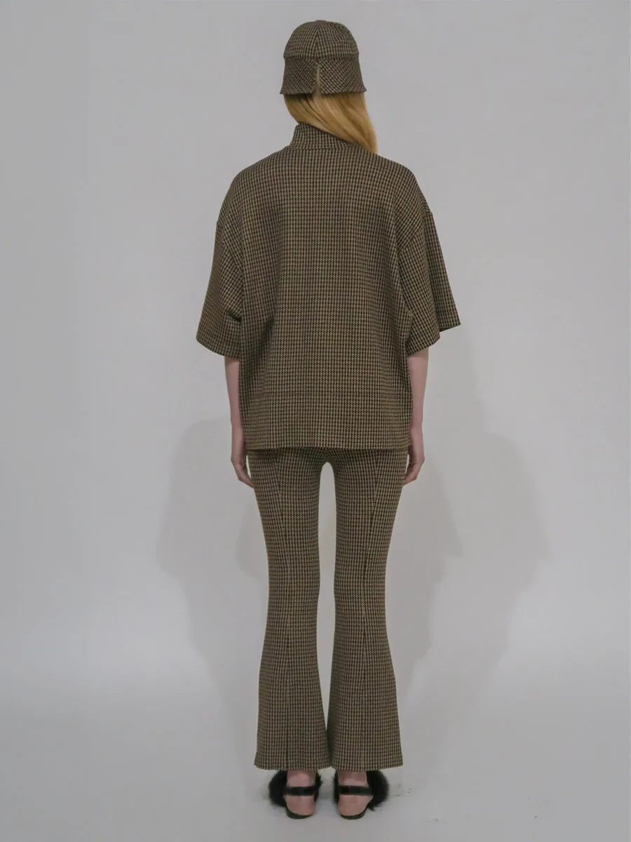 ZIP-UP OVERSIZED POLO TOP - HOUNDSTOOTH